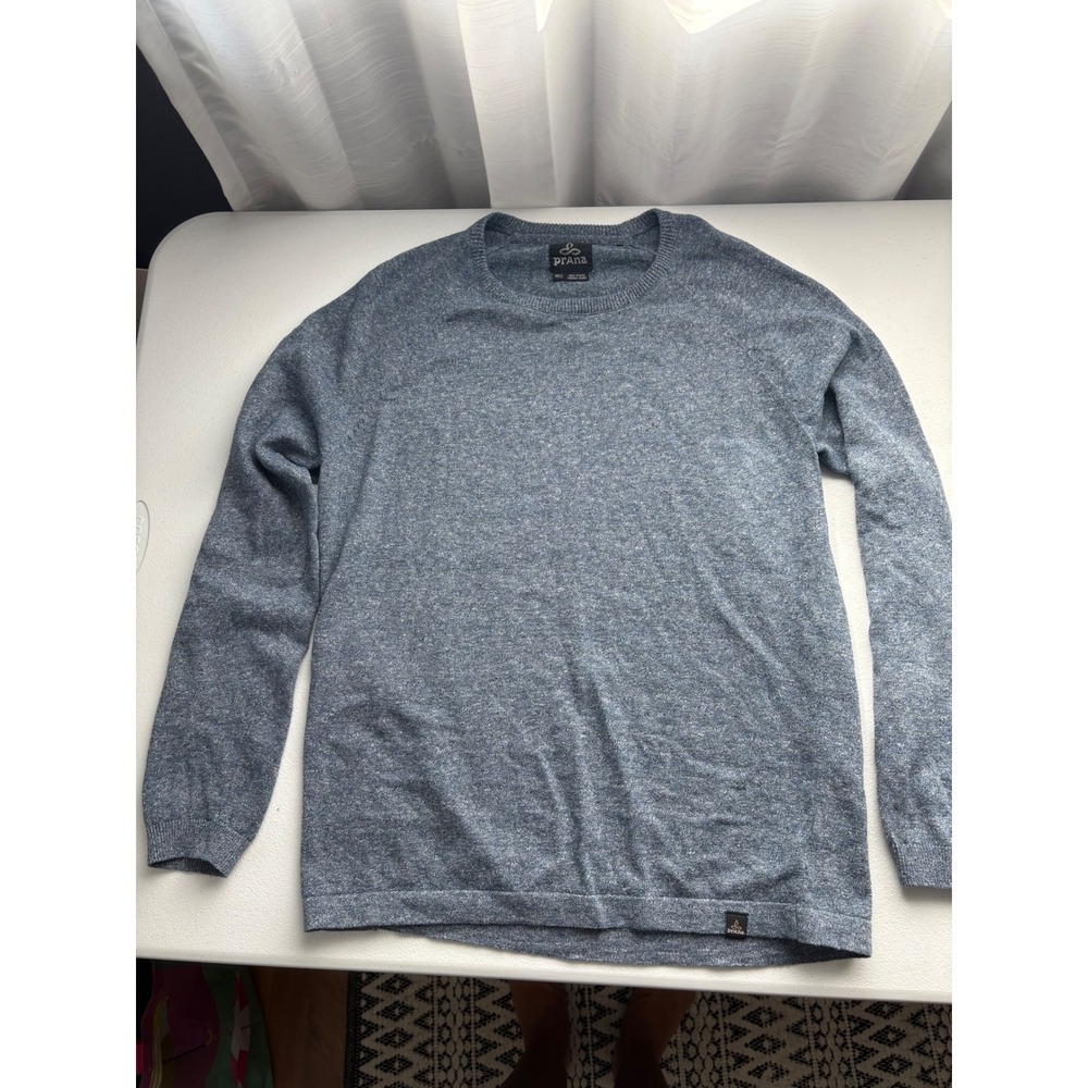 Prana Mens Blue Heather Crew‎ Neck Organic Cotton Blend Knit Sweater - Medium